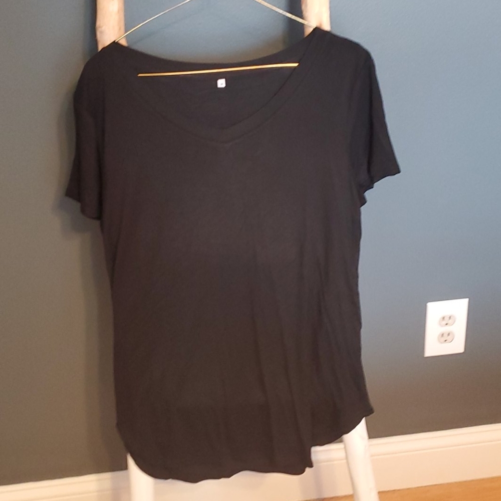 black V-neck short sleeve t-shirt. Medium